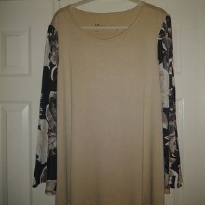 DG2 Diane Gilman tan shirt with floral sleeves